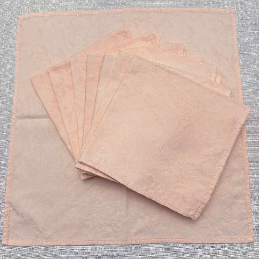 Vintage Necessities Blush Pink Damask Jacquard Dinner Napkins Set of 8 17.5x17.5
